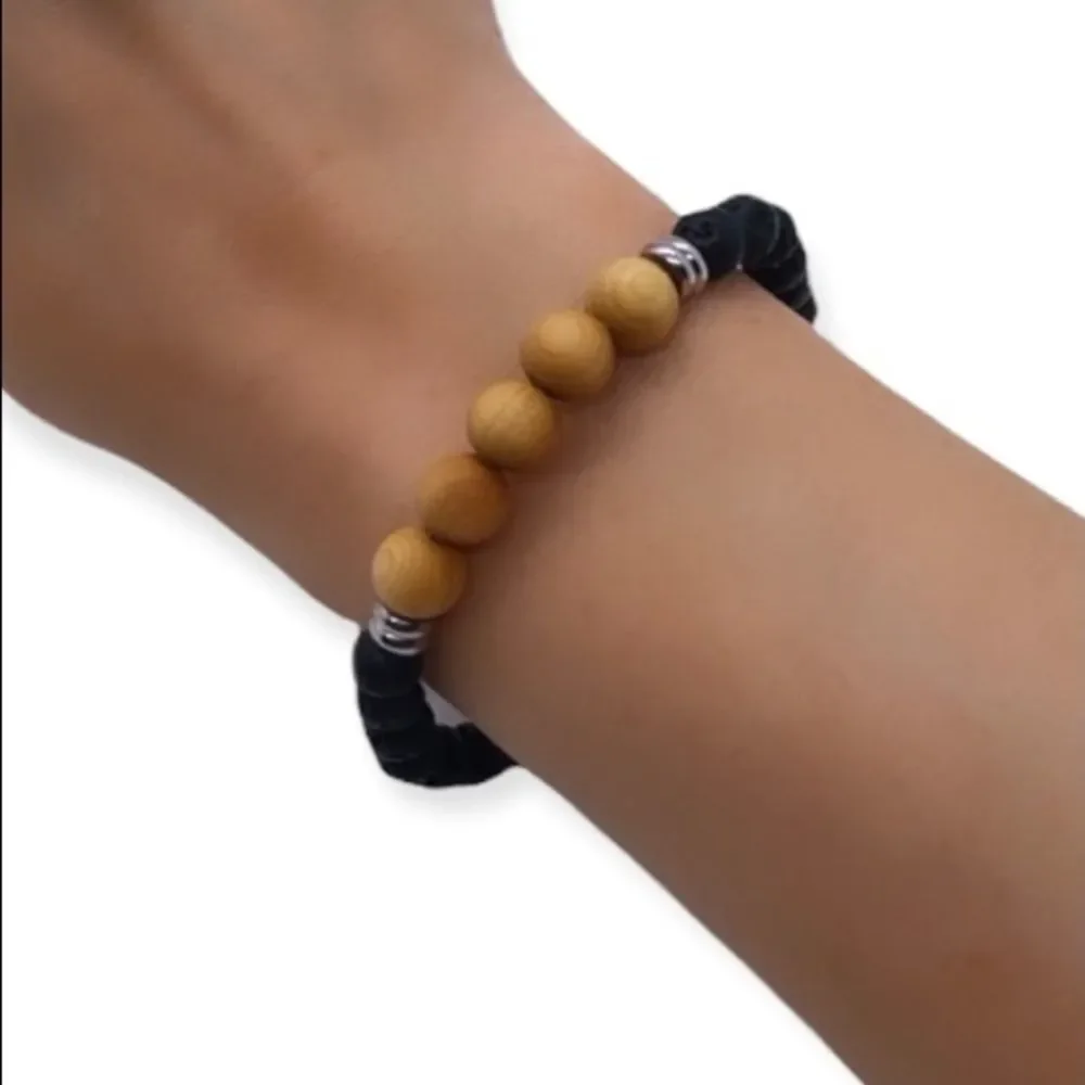 NWT Wool + Pepper Co. Mens Moon Rocks, Wood, Sterling Silver Bracelet